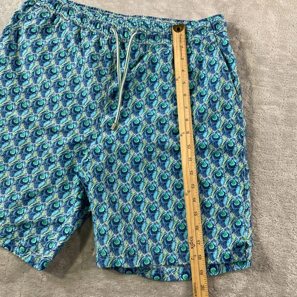Peter Millar Swim Trunks Mens Medium Blue Green Peacock Feather Lined Summer
